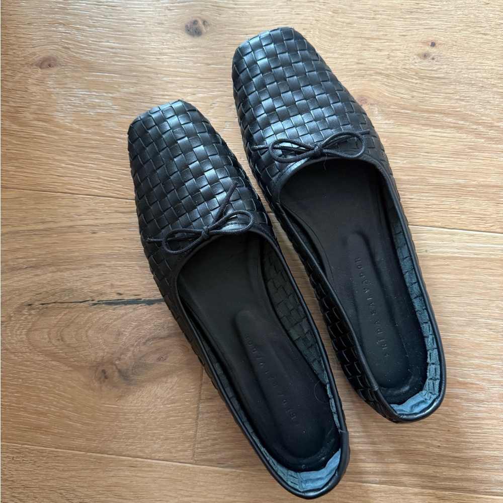 Freda Salvador Black Woven Leather Loafers - Picture 2 of 4